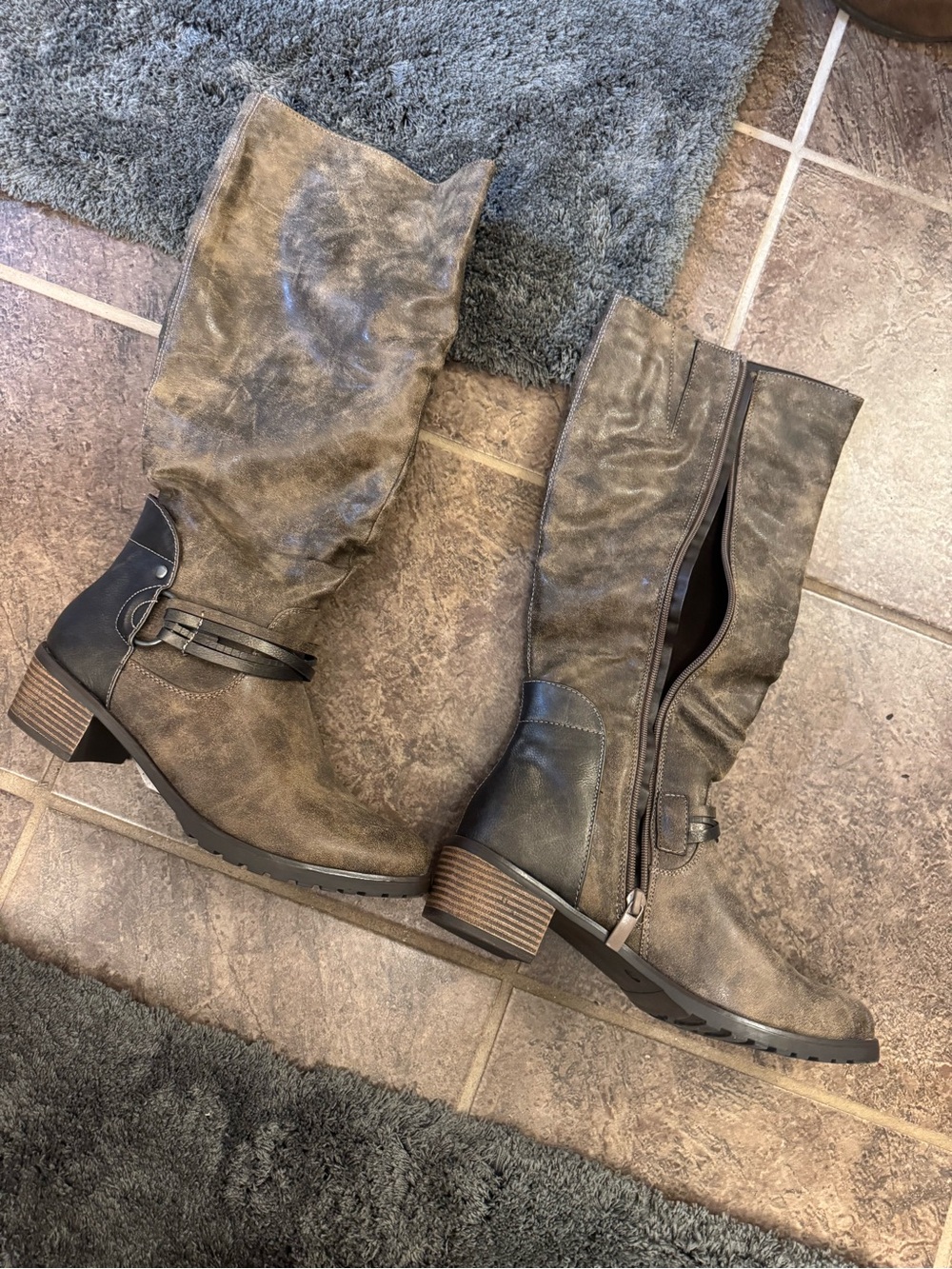 Cato Distressed Taupe Over-the-Knee Riding Boots with Buckle